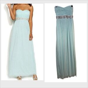 Trixxi Juniors Teal Strapless Flowy Fairy Gown Maxi Dress Size 5 Prom Formal
